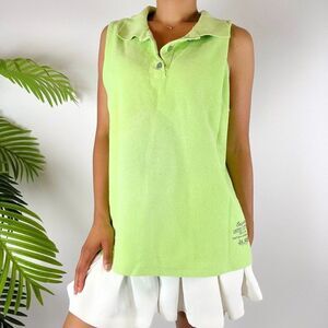 Vintage 80s Retro Green Preppy Casual Sporty Sleeveless Polo Shirt / Size: L